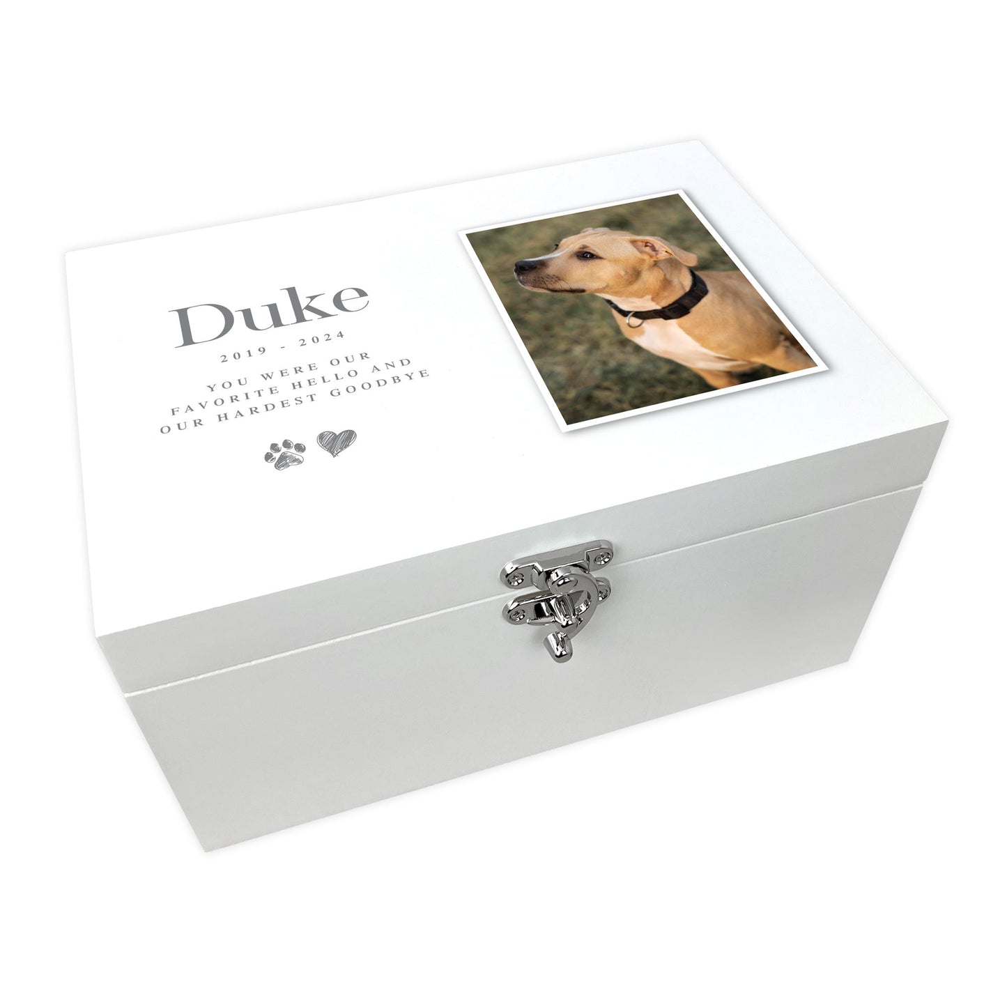 Personalised White Wooden Sketch Pet Photo Memorial Keepsake Box - 3 Sizes (22cm | 27cm | 30cm)