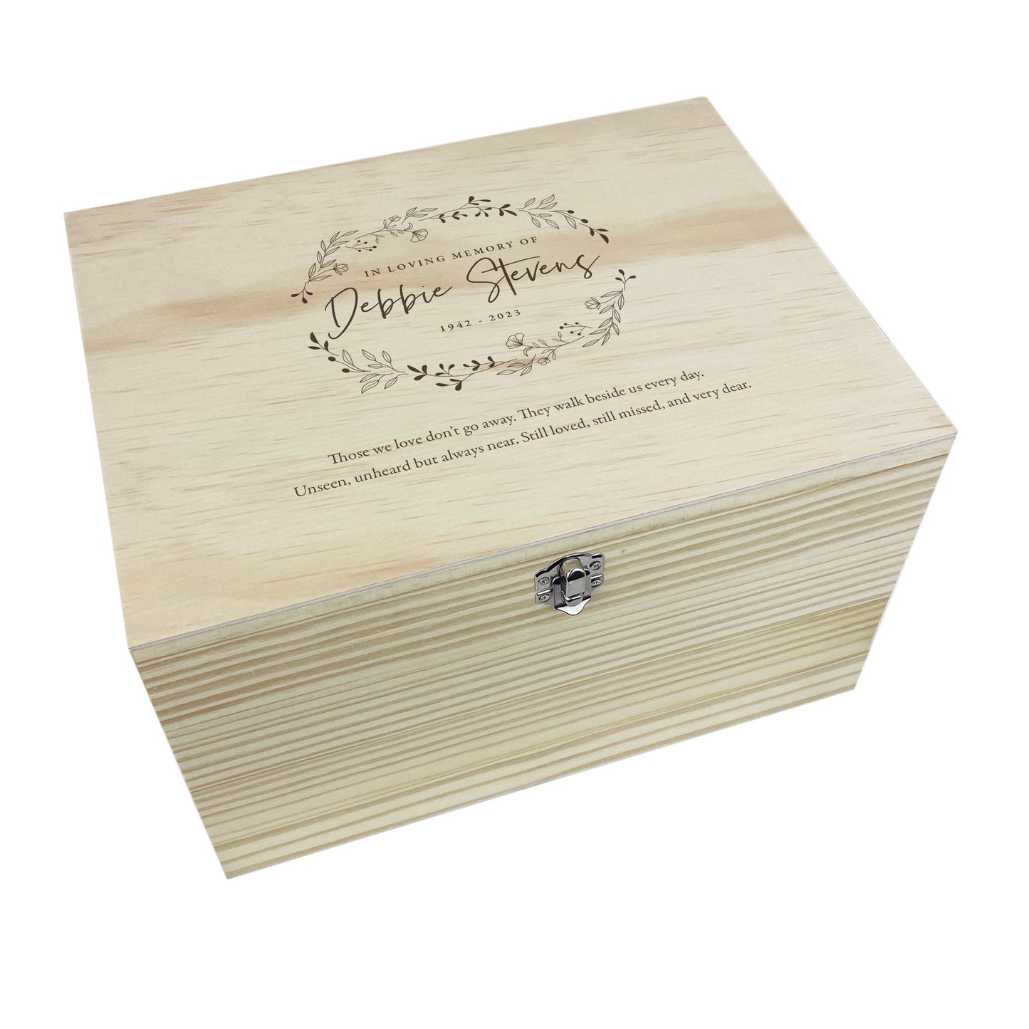 Personalised Pine Wooden Engraved Wreath Keepsake Memory Box - 5 Sizes (16cm |20cm | 26cm | 30cm | 36cm)