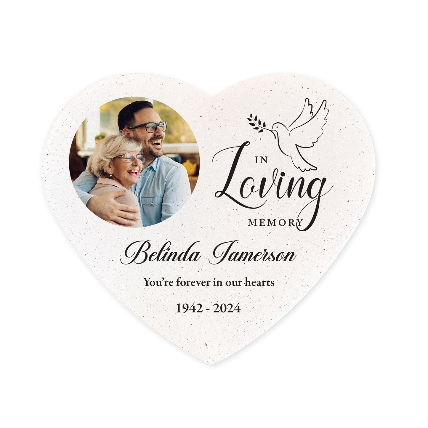Personalised In Loving Memory Dove Photo Resin Heart Grave Marker