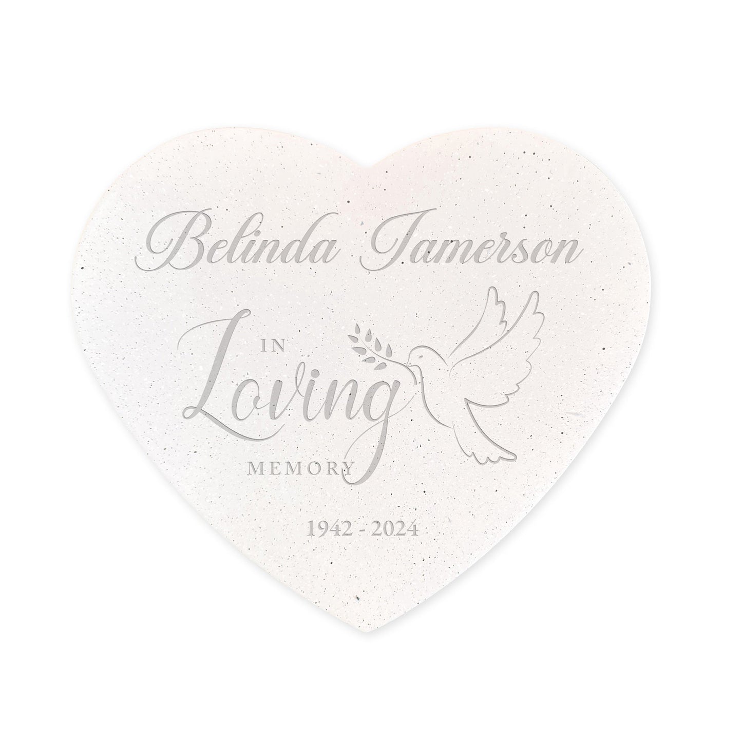 Personalised Engraved In Loving Memory Dove Resin Heart Grave Marker