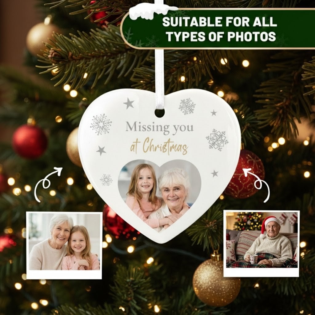Memorial Photo Ceramic Heart Hanging Decoration + Gift Box