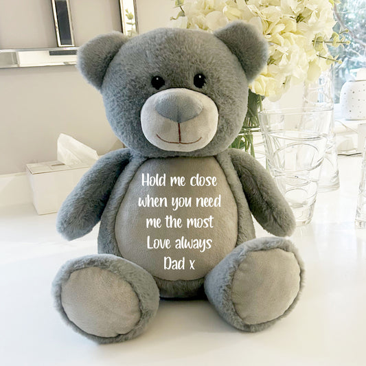 Personalised Message 'Comfort Bear' - grey, pink, blue or cream