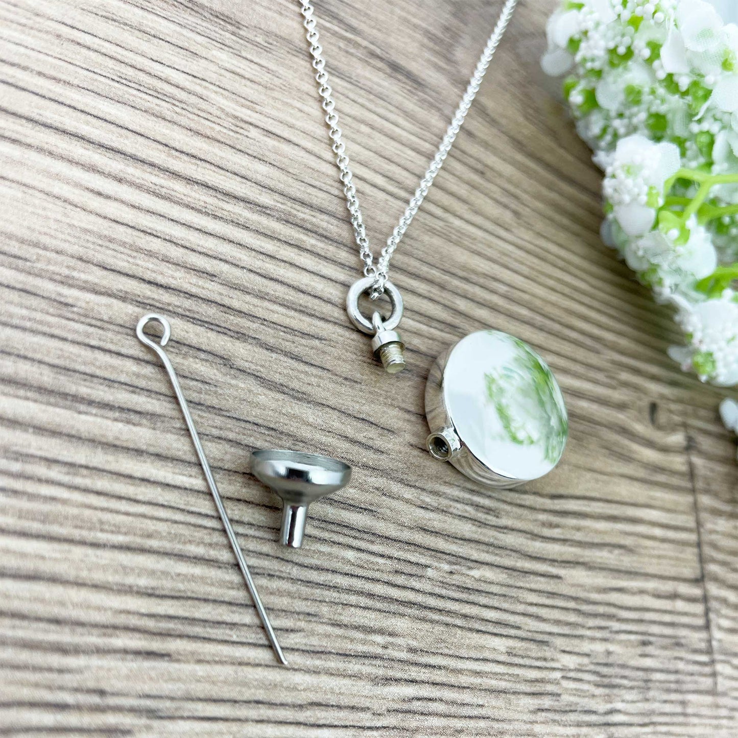 Sterling Silver Circle Pendant Cremation Ashes Memorial Urn Necklace