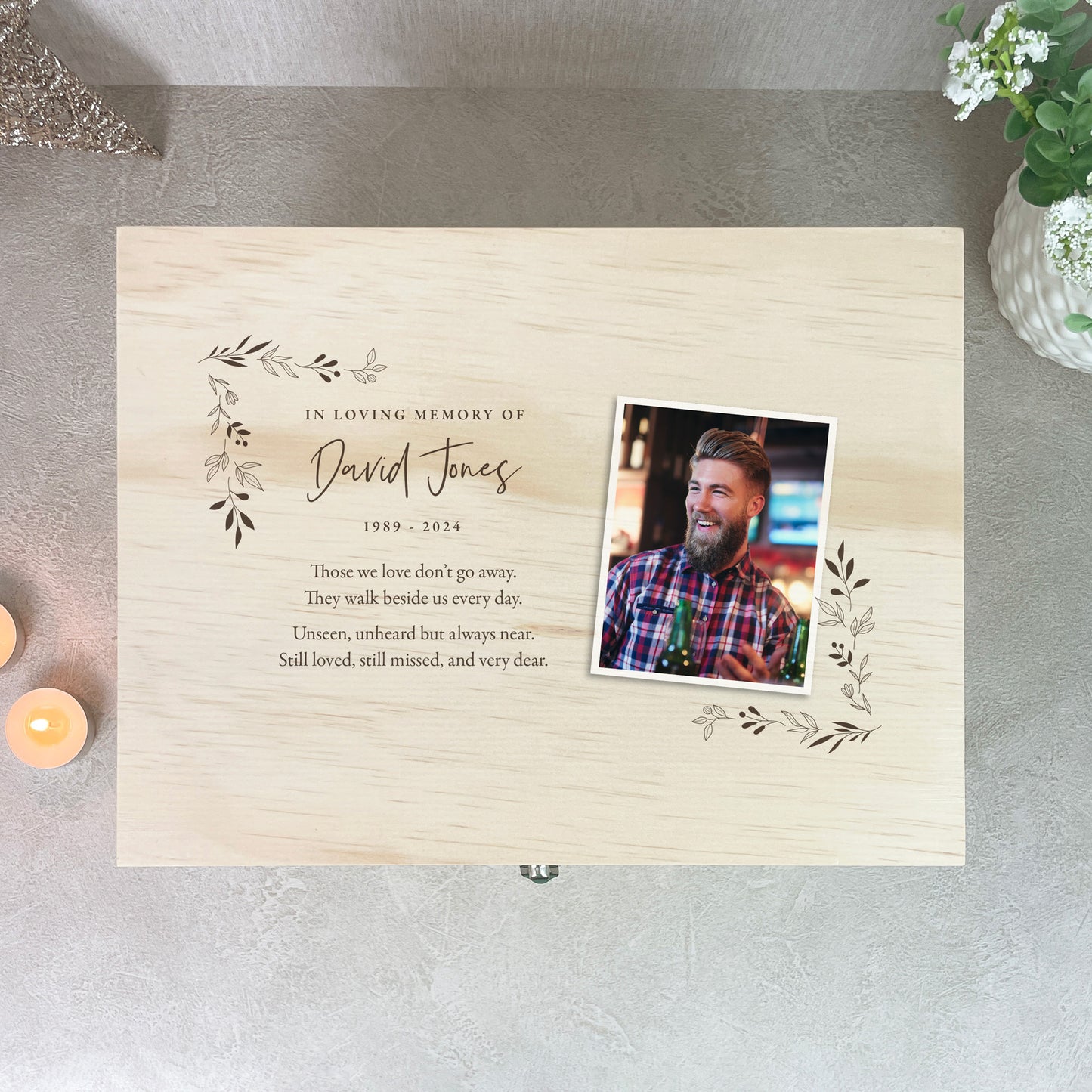 Personalised Pine Wooden One Photo Keepsake Memory Box - 5 Sizes (16cm | 20cm | 26cm | 30cm | 36cm)