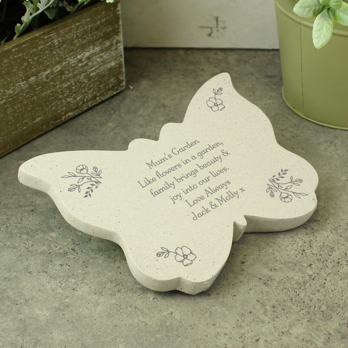 Personalised Floral Memorial Butterfly Grave Marker - Free text