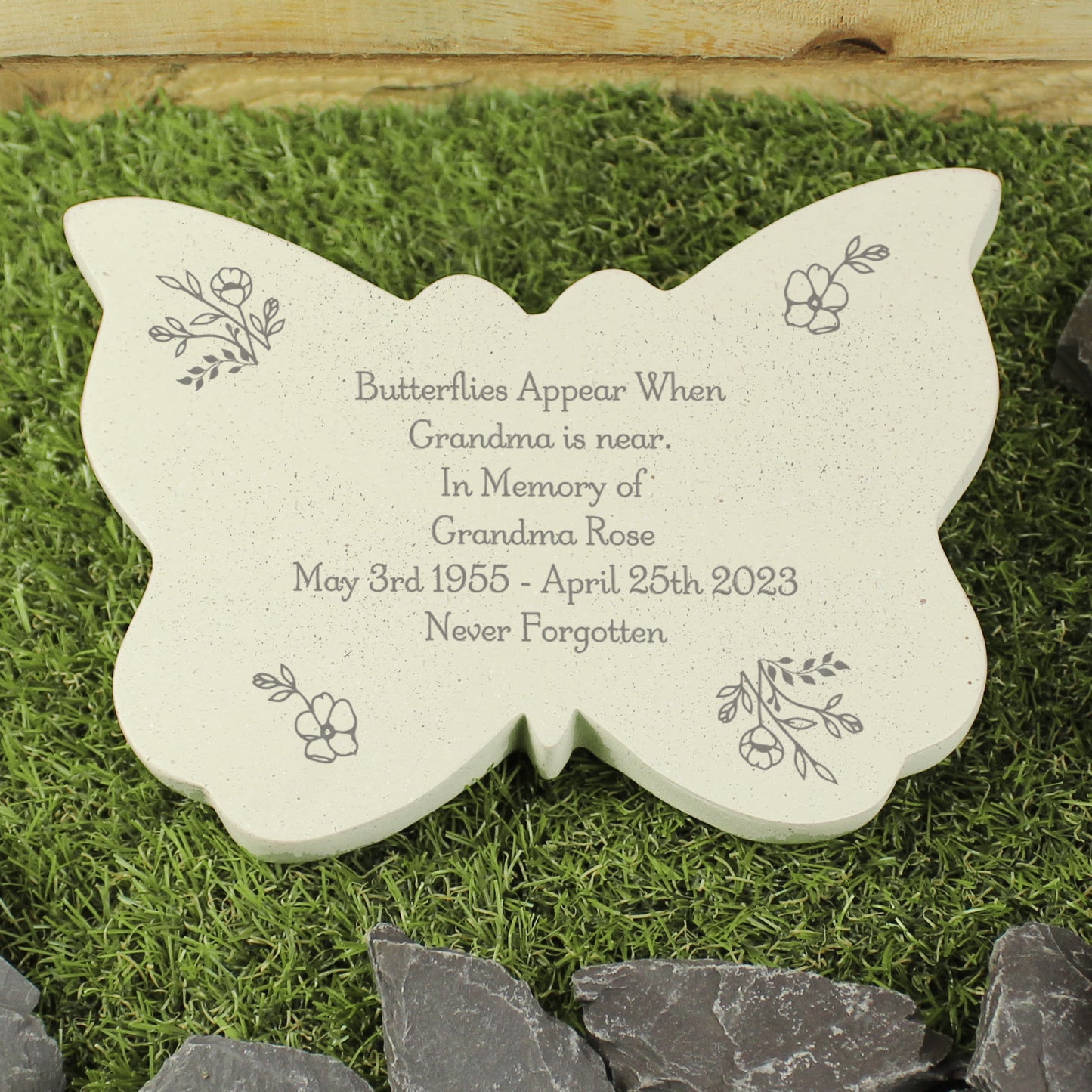 Personalised Floral Memorial Butterfly Grave Marker - Free text