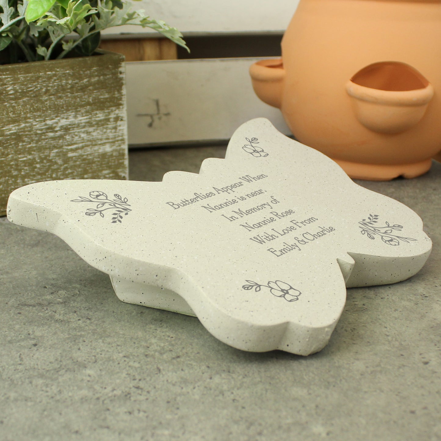 Personalised Floral Memorial Butterfly Grave Marker - Free text