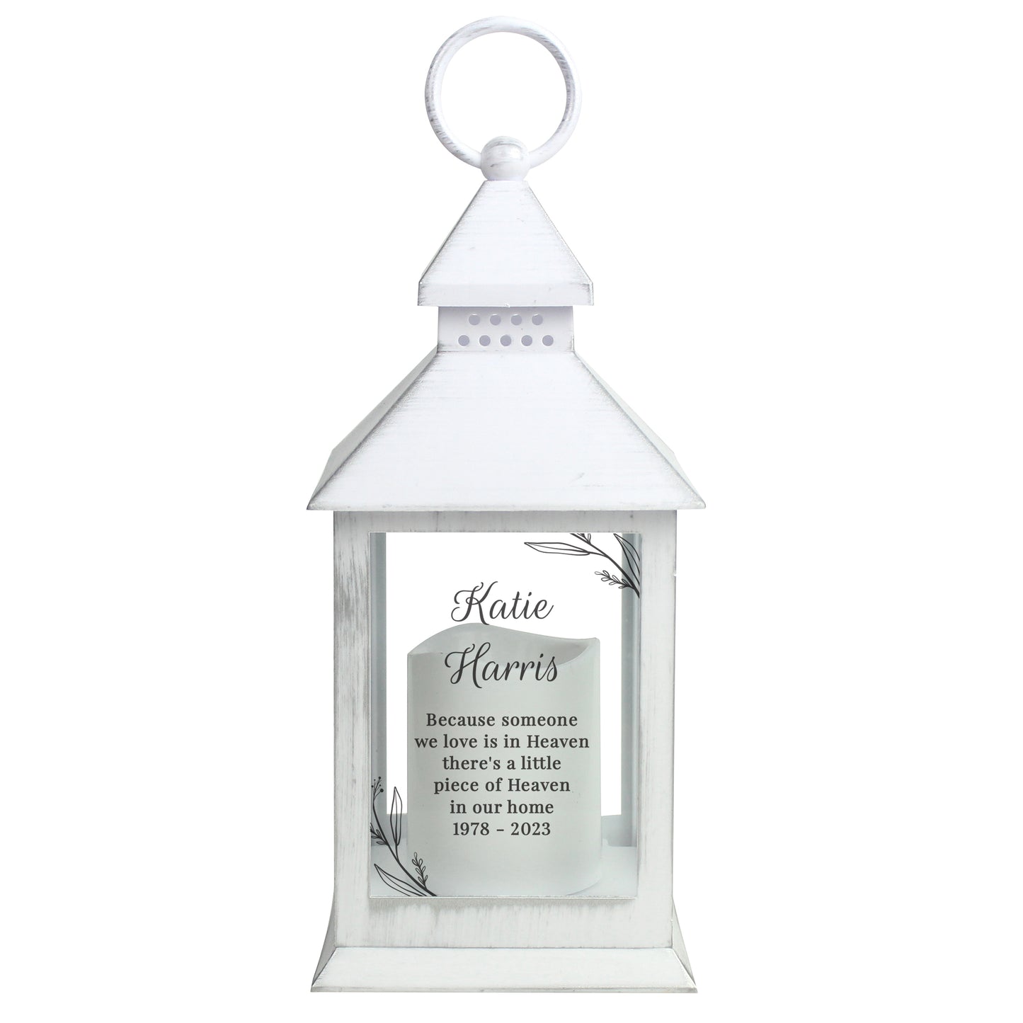 Personalised Memorial Lantern, White, Your Own Message