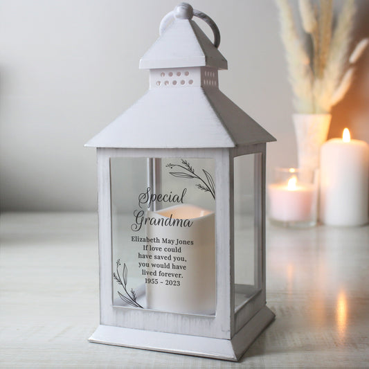 Personalised Memorial Lantern, White, Your Own Message