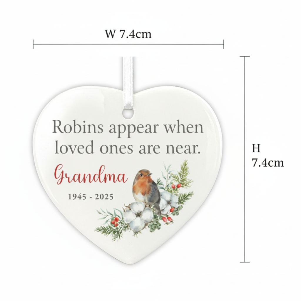 Robins Appear Ceramic Heart Hanging Decoration + Gift Box