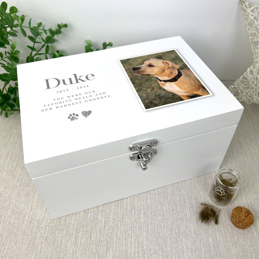Personalised White Wooden Sketch Pet Photo Memorial Keepsake Box - 3 Sizes (22cm | 27cm | 30cm)