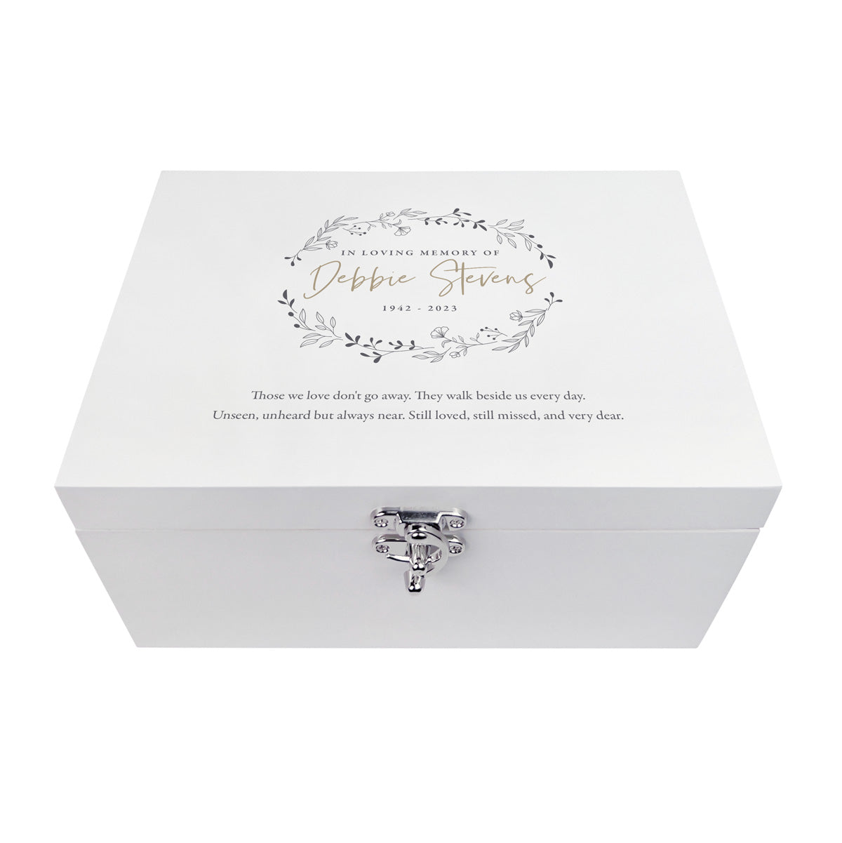 Personalised White Wooden Wreath Keepsake Memory Box - 3 Sizes (22cm | 27cm | 30cm)