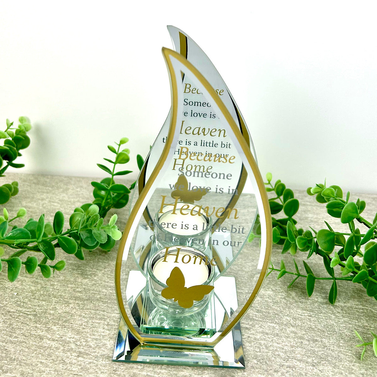 Memorial Flame Tea Light Holder, 'A little bit of Heaven in our Home', Butterfly Motif