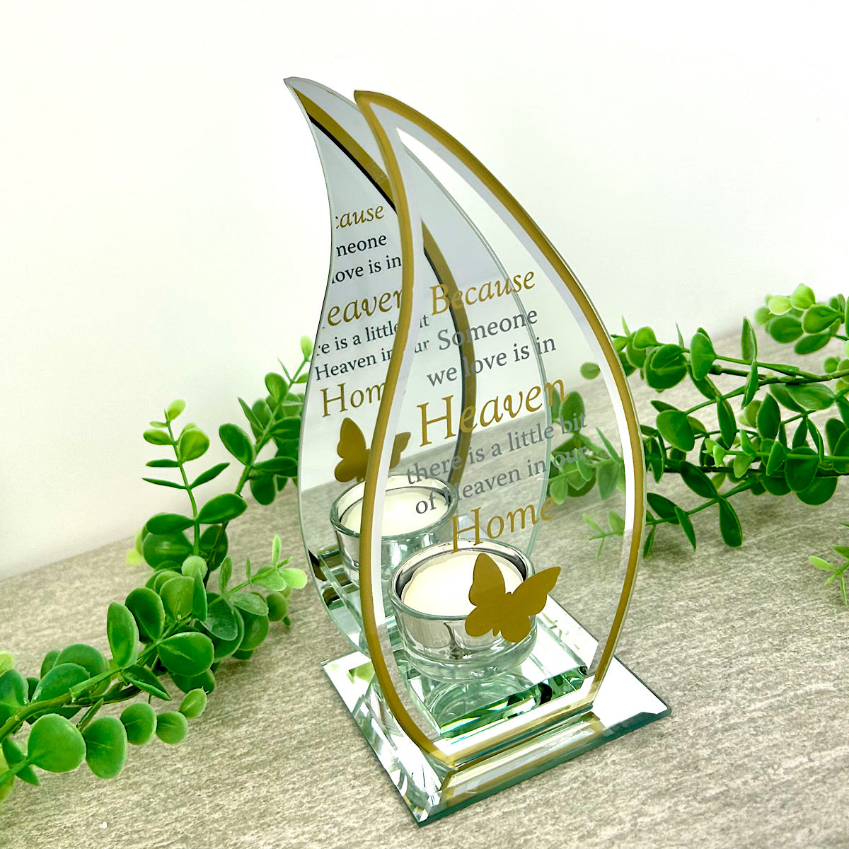 Memorial Flame Tea Light Holder, 'A little bit of Heaven in our Home', Butterfly Motif