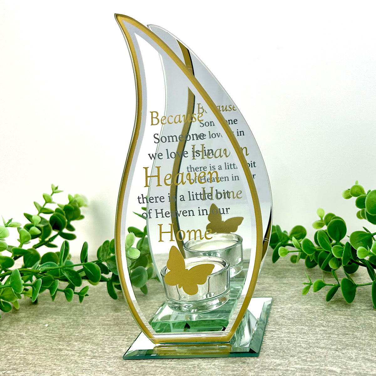Memorial Flame Tea Light Holder, 'A little bit of Heaven in our Home', Butterfly Motif