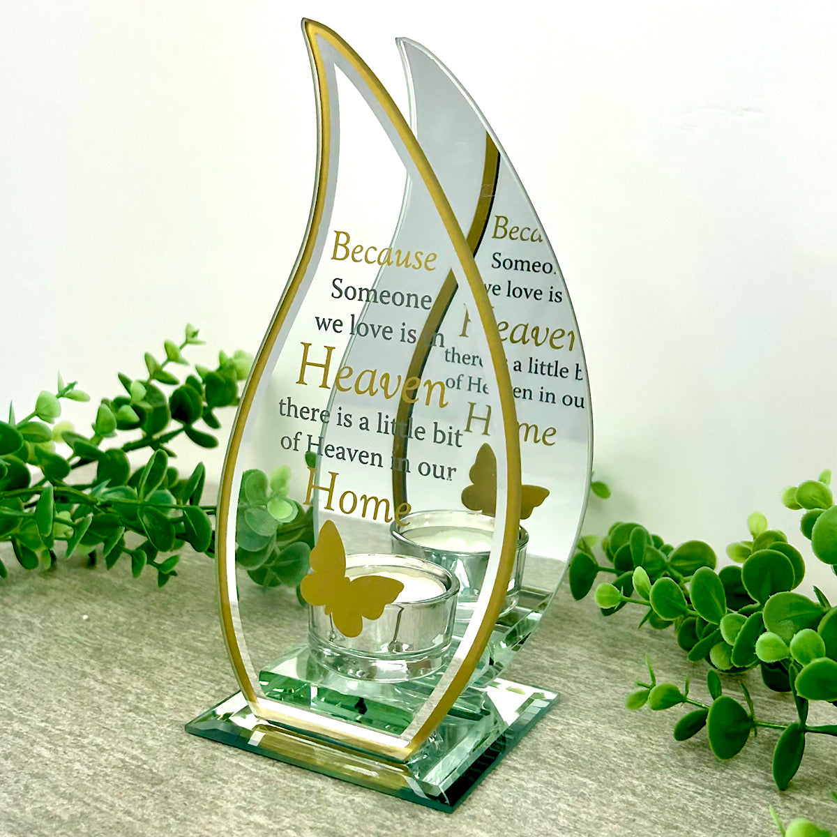 Memorial Flame Tea Light Holder, 'A little bit of Heaven in our Home', Butterfly Motif