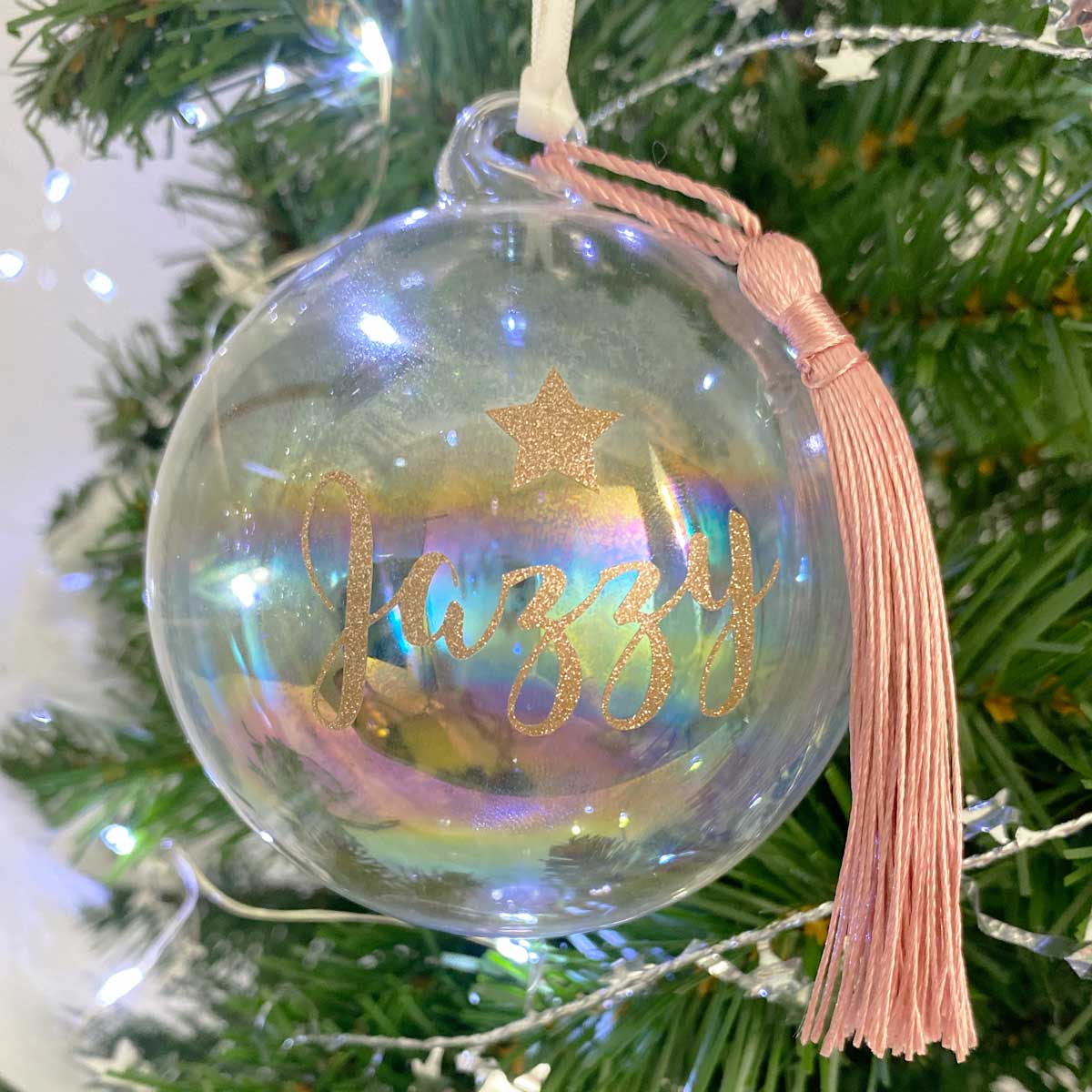 Personalised 'Any Name' Iridescent Glass Bauble