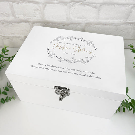 Personalised White Wooden Wreath Keepsake Memory Box - 3 Sizes (22cm | 27cm | 30cm)