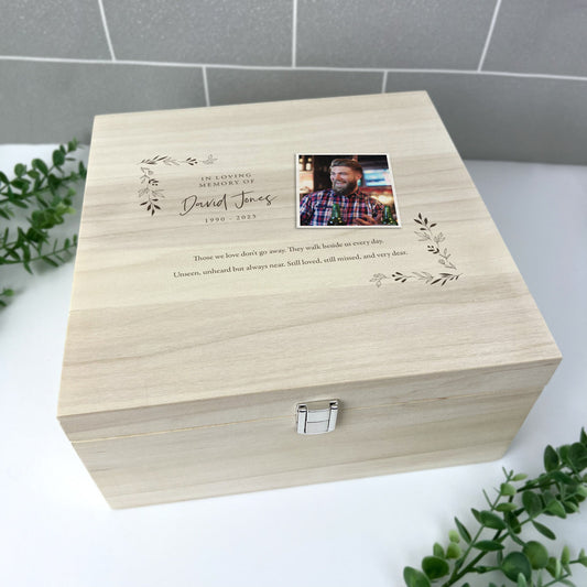 Personalised Luxury Square Wooden 28cm One Photo Keepsake Memory Box