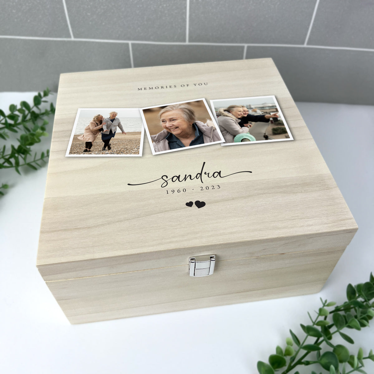 Personalised 28cm Square Luxury Wooden Memorial Photo Keepsake Memory Box