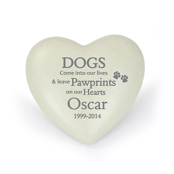 Personalised Outdoor Memorial Tribute. Heart. 'DOGS ... Pawprints on our Hearts'
