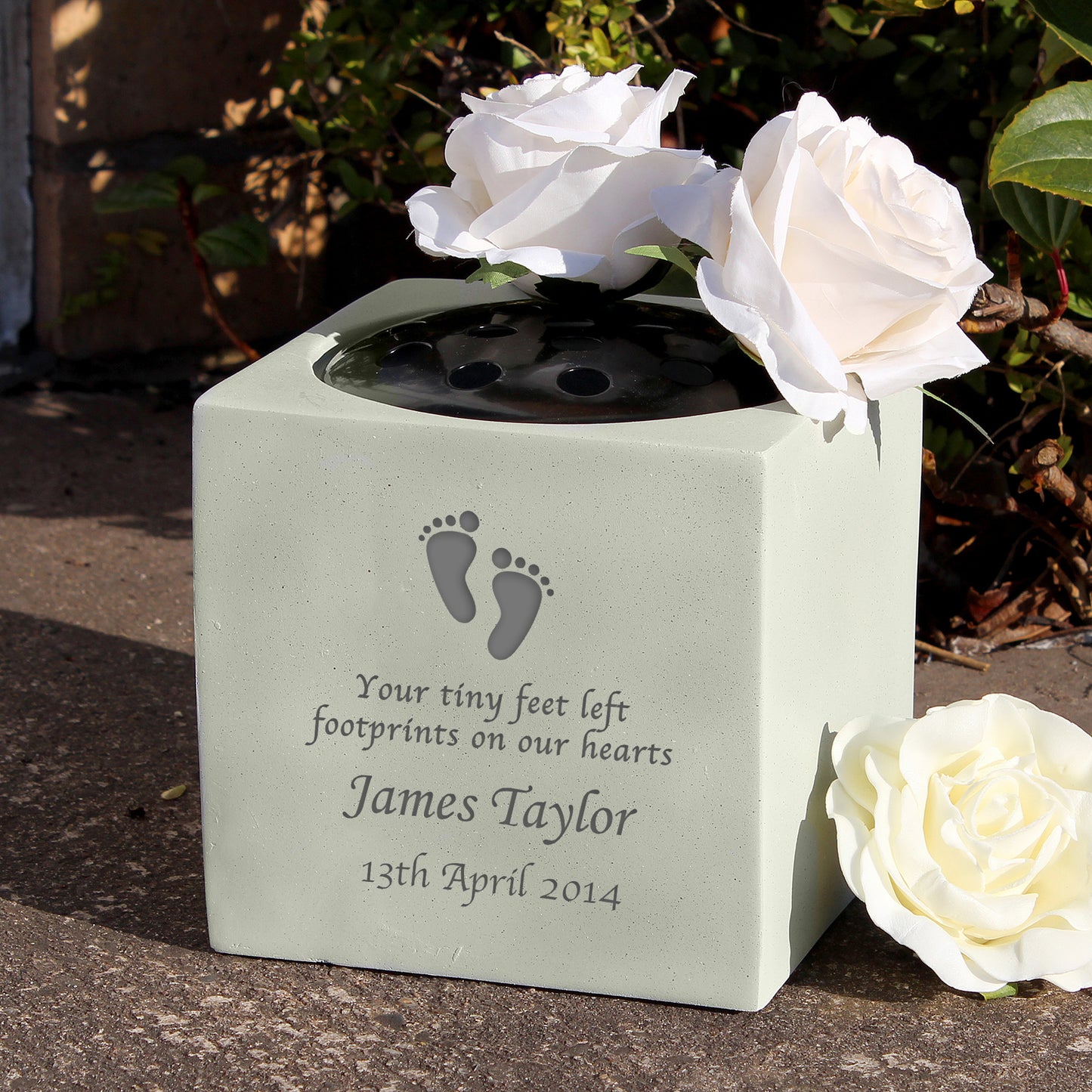 Personalised Graveside / Memorial Flower Holder. Child or Baby Footprint Mofit.