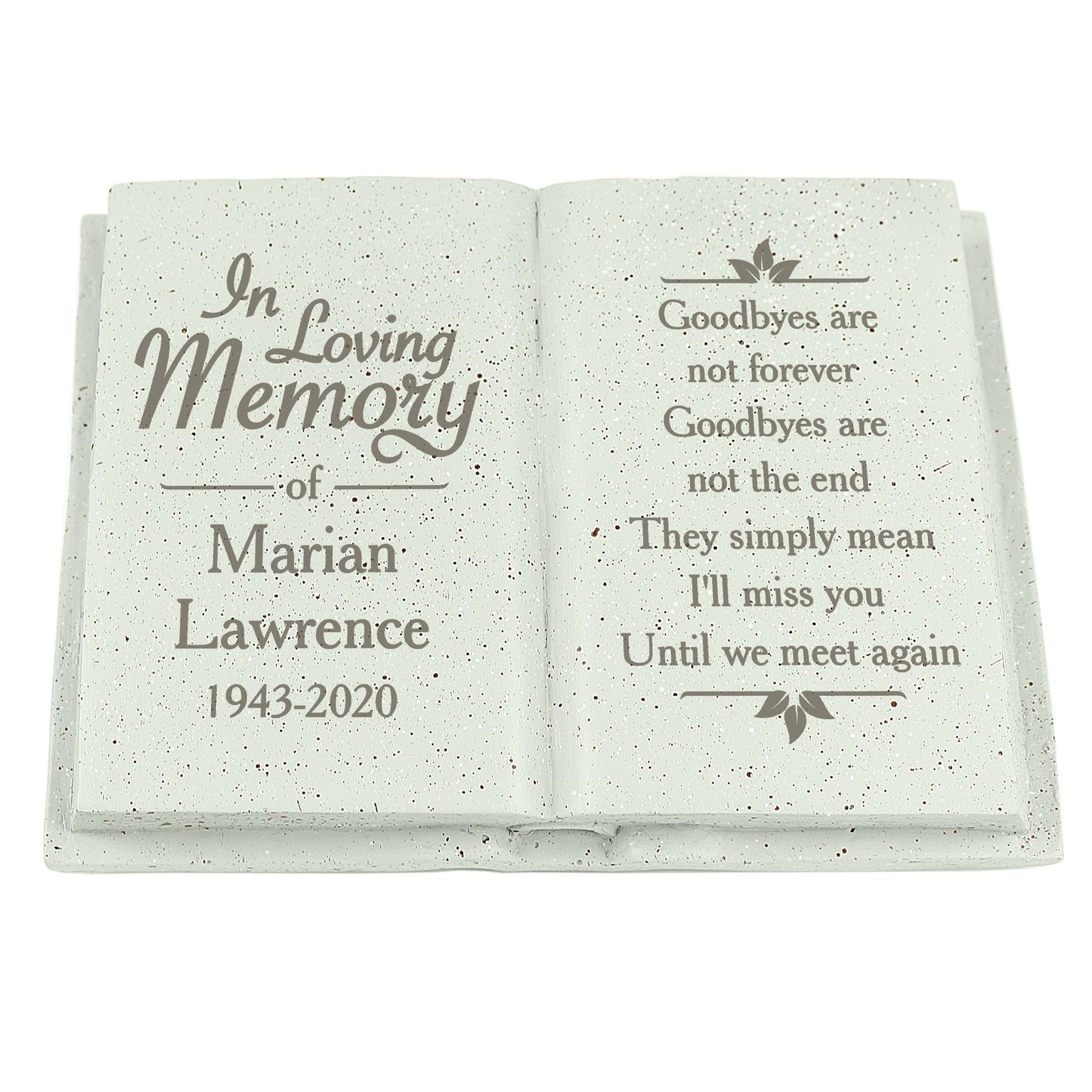 Personalised Outdoor Memorial Book Tribute. 'In Loving Memory' & Own Message.