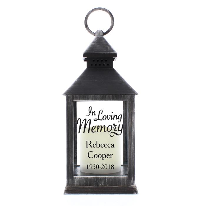 Personalised Memorial Lantern, Black/Grey , 'In Loving Memory' Message