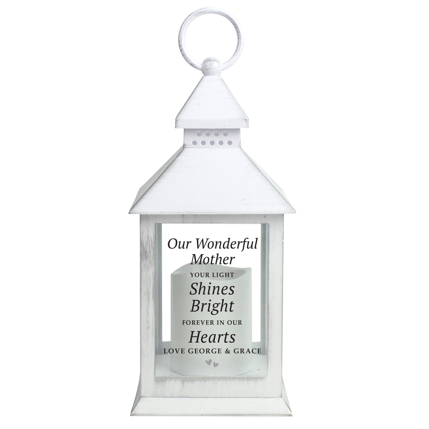 Personalised Memorial Lantern, White, 'Forever in our Hearts' Message