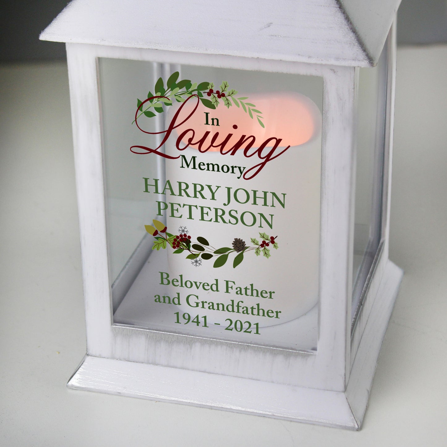 Personalised In Loving Memory White Lantern