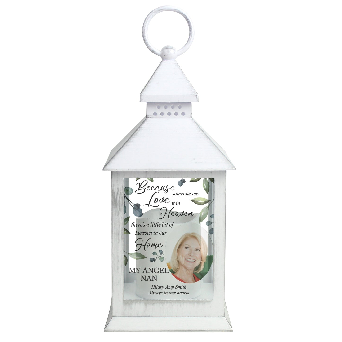 Personalised Botanical Memorial Photo Upload White Indoor Lantern