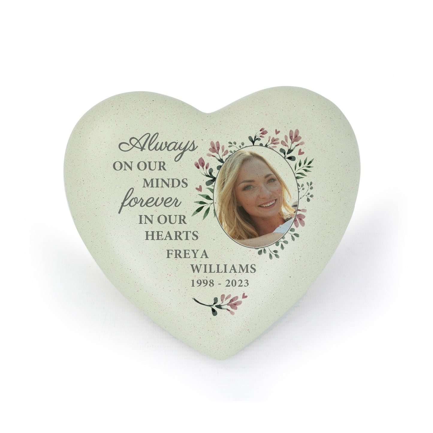 Personalised Floral Memorial Resin Heart Shape With Photo Upload