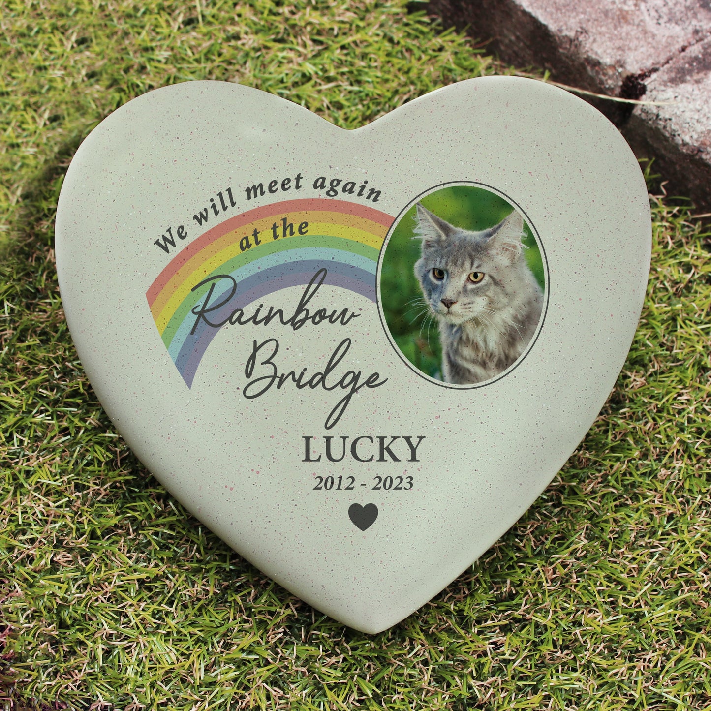 Personalised Pet Rainbow Bridge Photo Upload Memorial Resin Heart