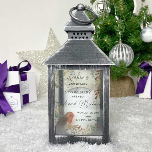 Personalised Robins Appear.. Memorial Black Lantern