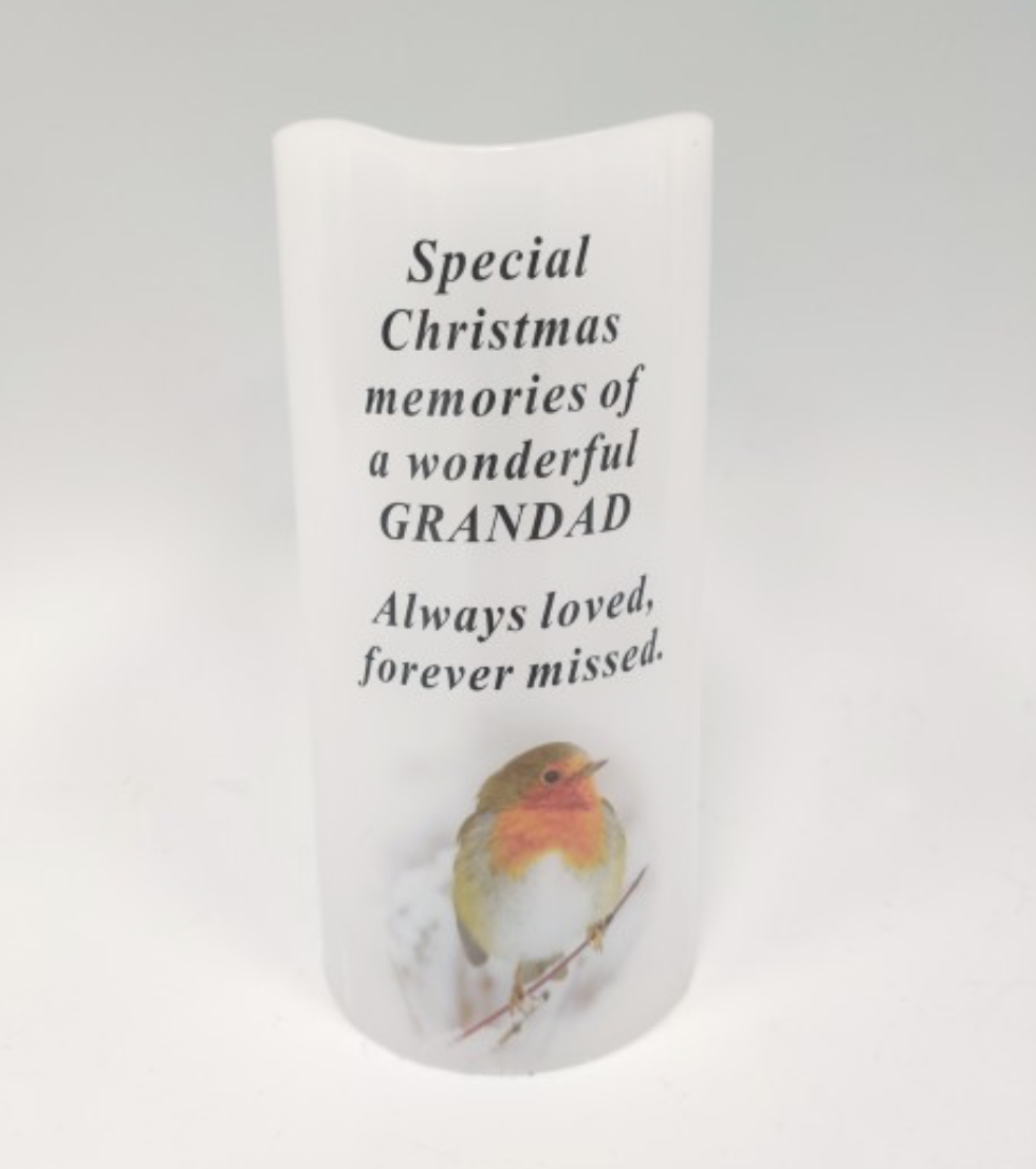 Robin Christmas Memorial LED Candle - Grandad