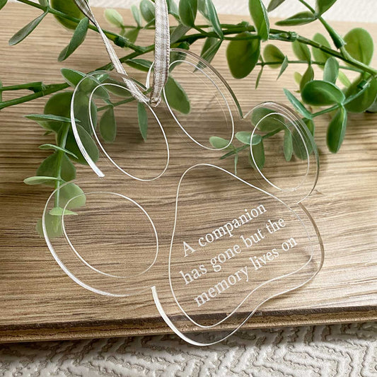 Acrylic Memorial Paw Print Hanging Decoration 'The Memory Lives On' - Colour Options