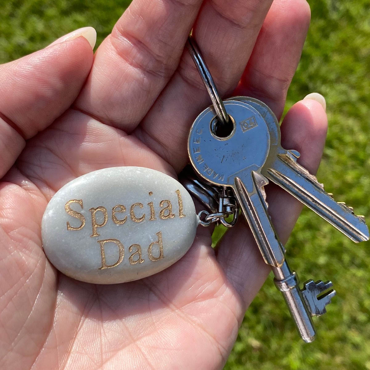 Memorial Keyring. Marble Pebble Engraved With Your Choice of Message.