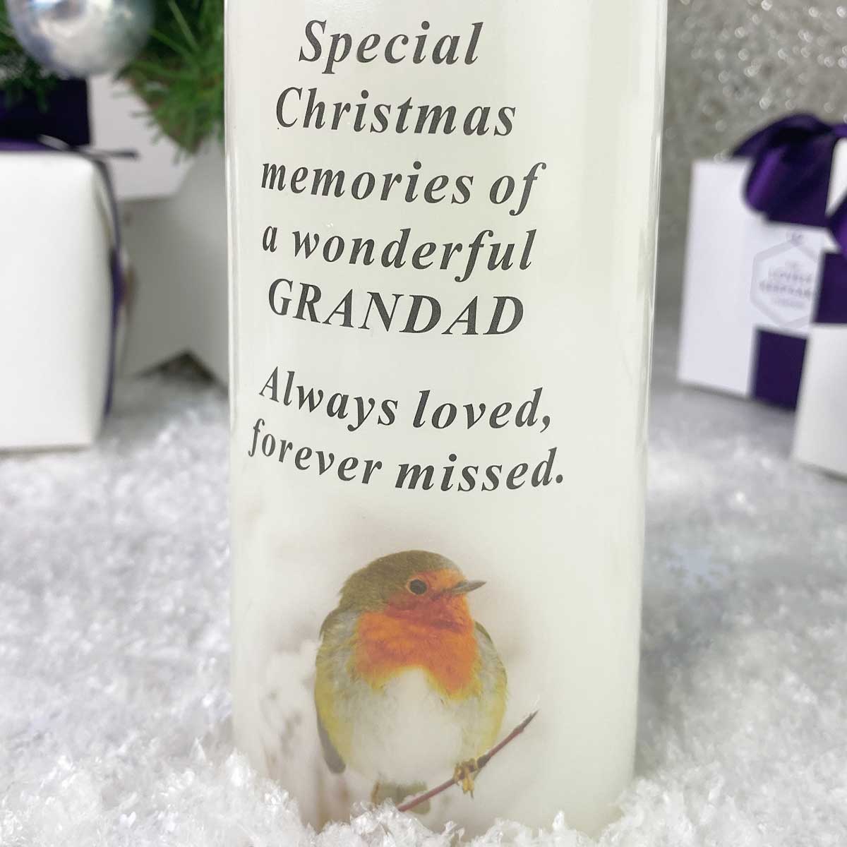 Robin Christmas Memorial LED Candle - Grandad