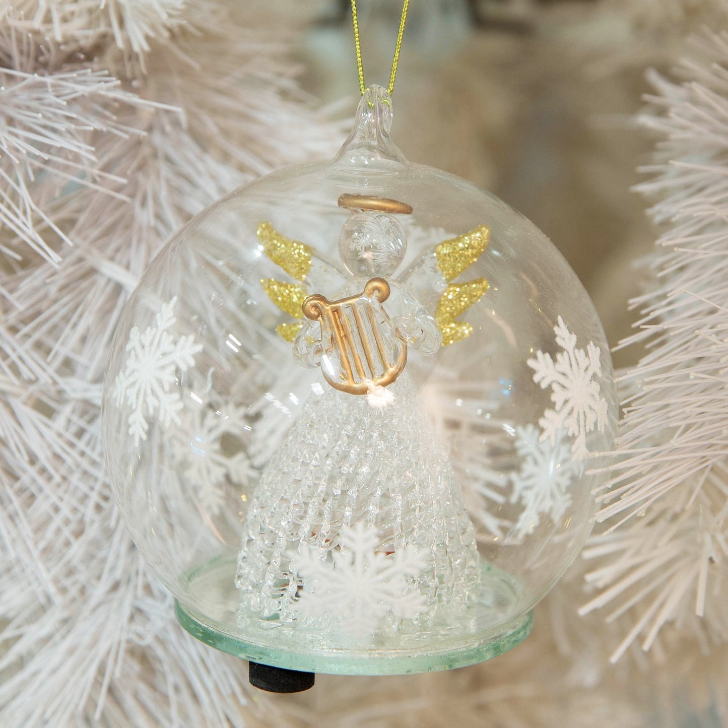 LED Glass Bauble Angel Holding Harp