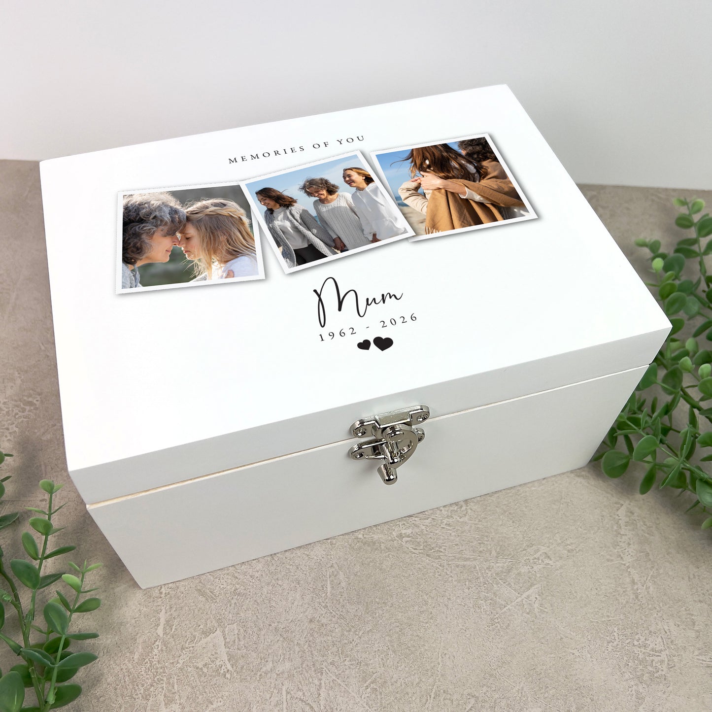 Personalised White Wooden Memorial Photo Keepsake Memory Box - 3 Sizes (22cm | 27cm | 30cm)