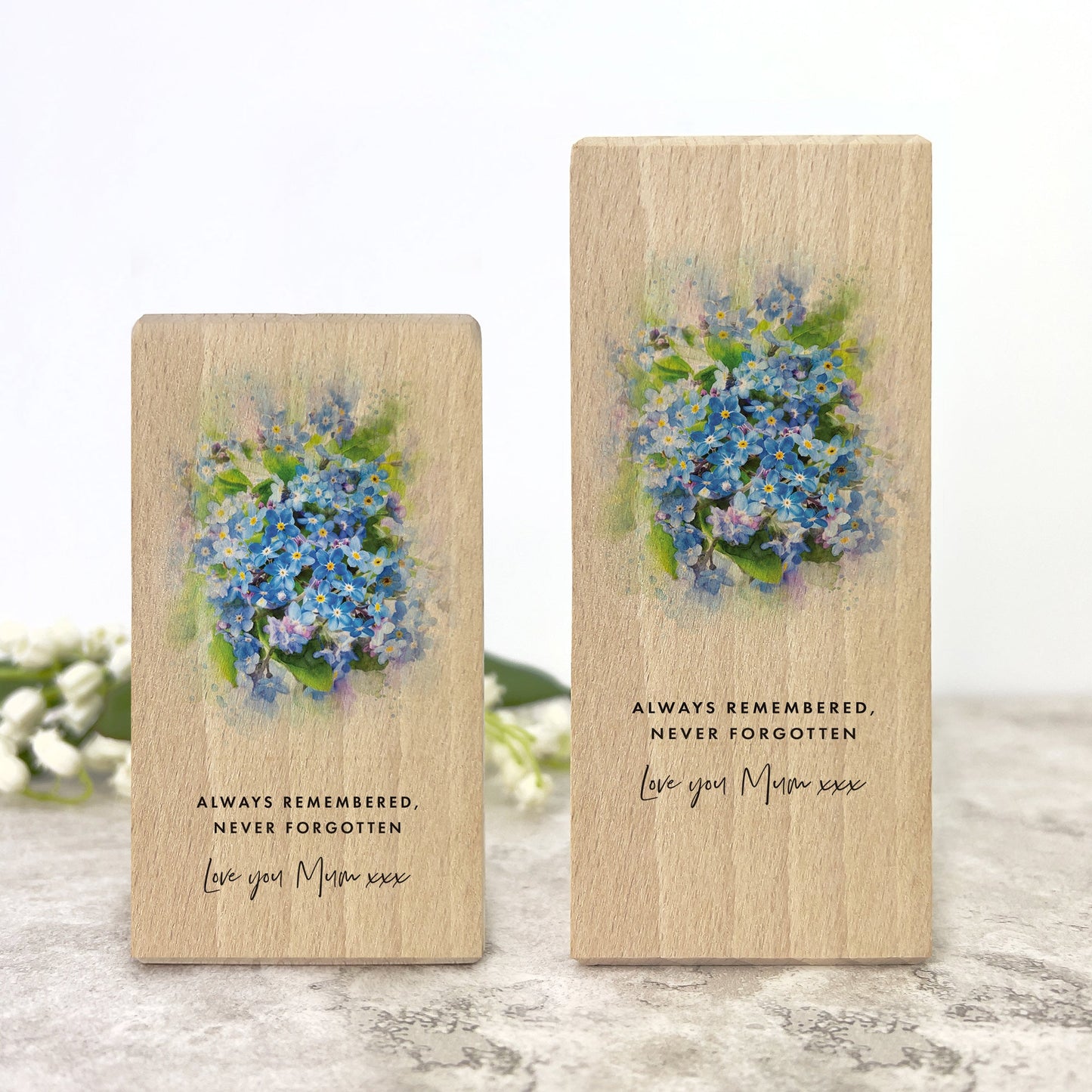 Personalised Forget-Me-Not Wooden Tea Light Holder - 2 Sizes