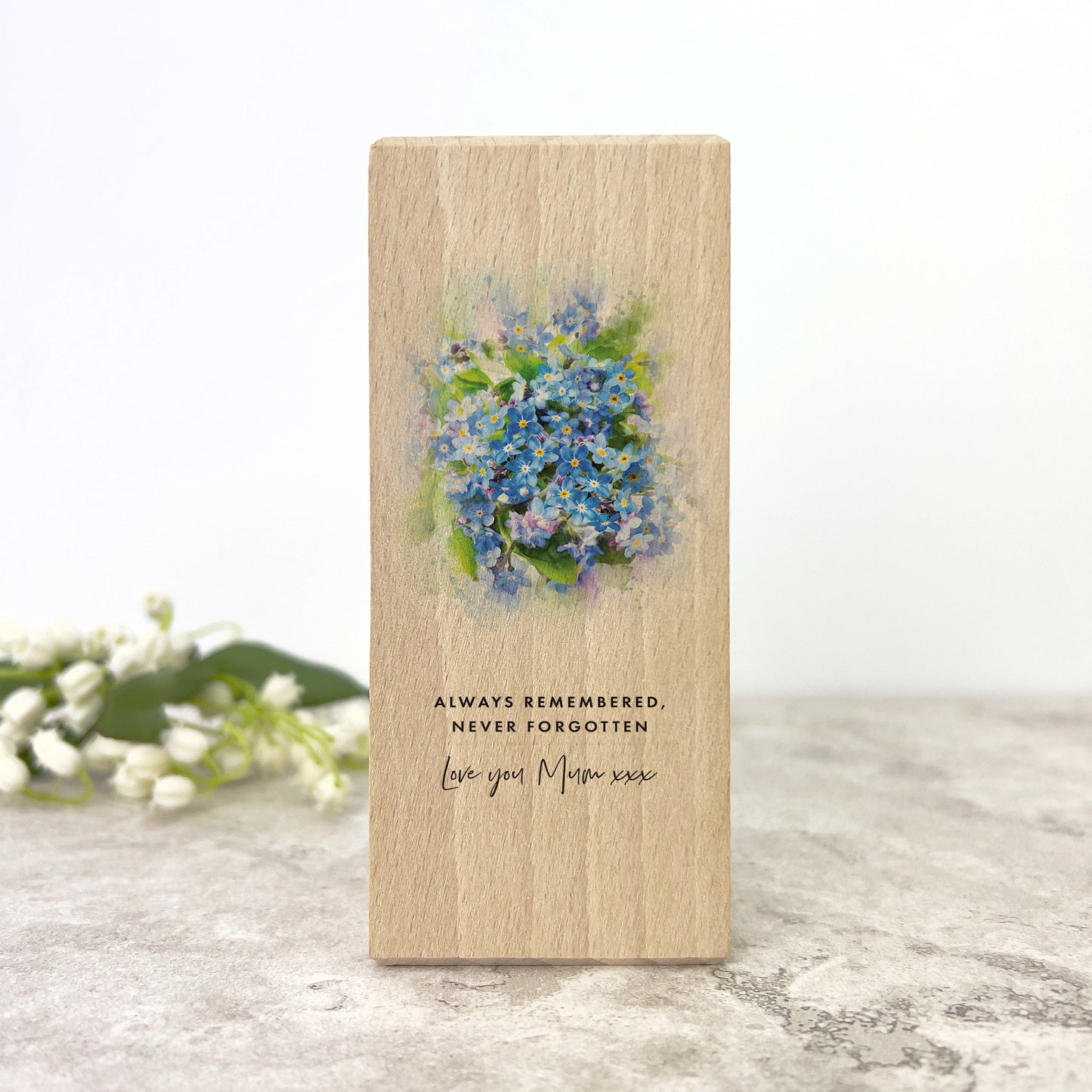 Personalised Forget-Me-Not Wooden Tea Light Holder - 2 Sizes