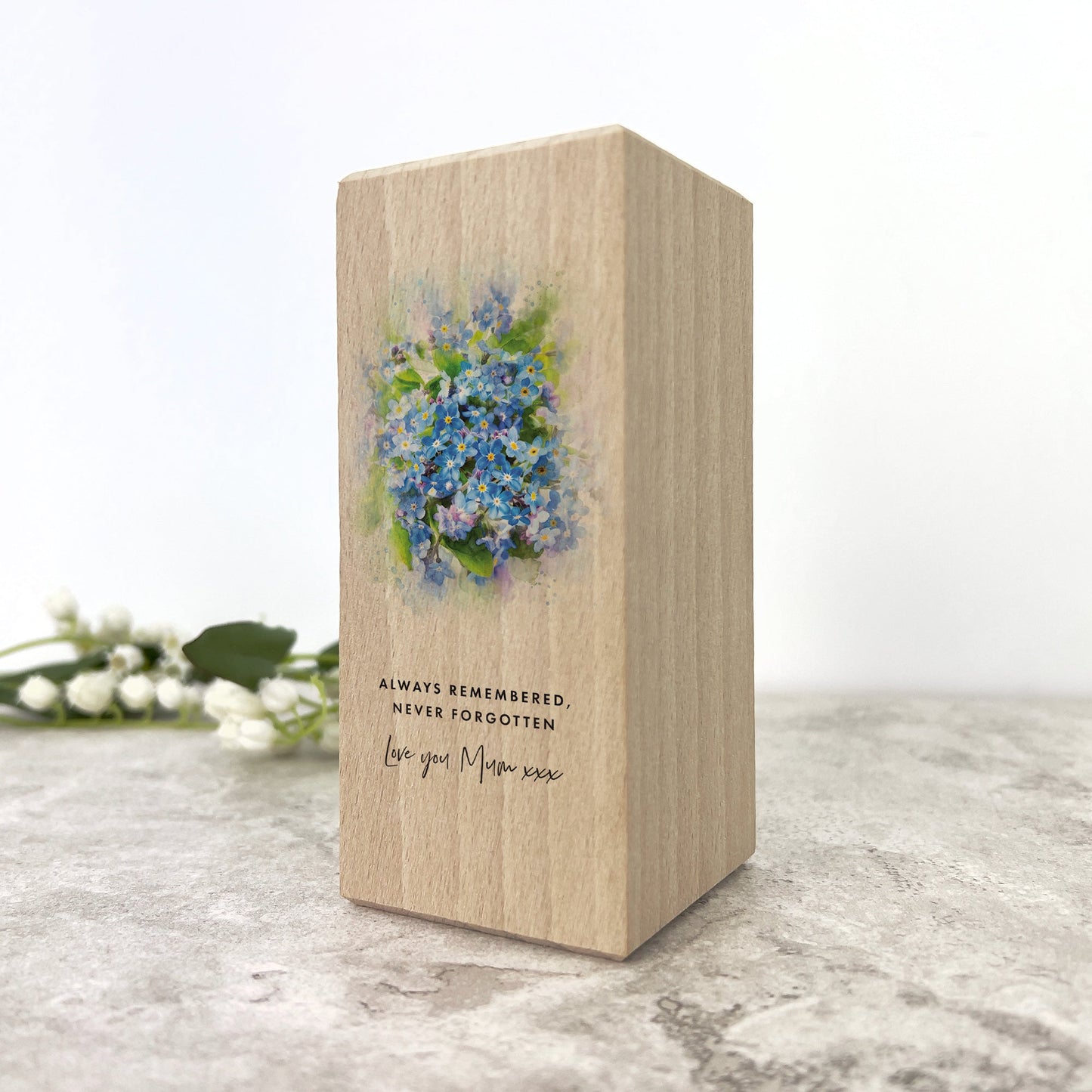 Personalised Forget-Me-Not Wooden Tea Light Holder - 2 Sizes