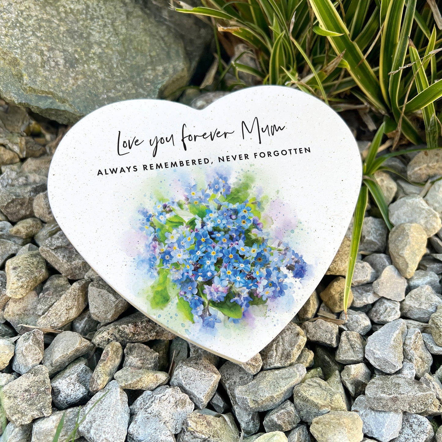 Personalised Forget-Me-Not Resin Heart Grave Marker