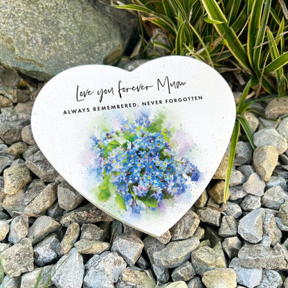 Personalised Forget-Me-Not Resin Heart Grave Marker
