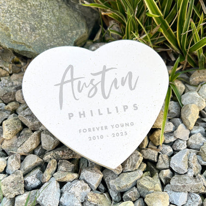 Personalised Modern Script Engraved Resin Heart Grave Marker