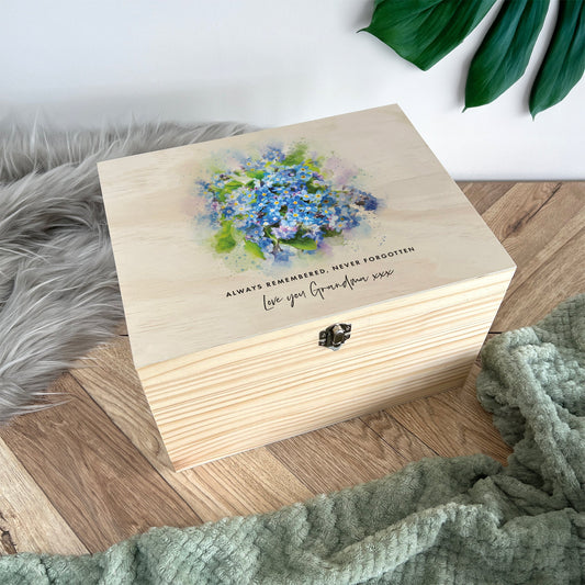 Personalised Forget-Me-Not Memory Box - 5 Sizes (16cm | 20cm | 26cm | 30cm | 36cm)
