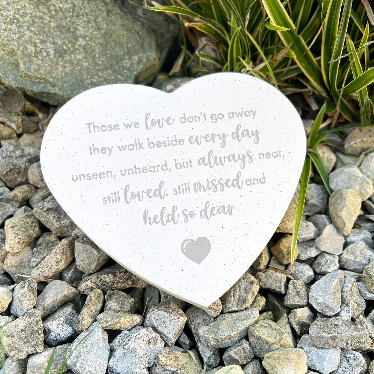 Those We Love Don't Go Away Modern Design Engraved Resin Heart Grave Marker
