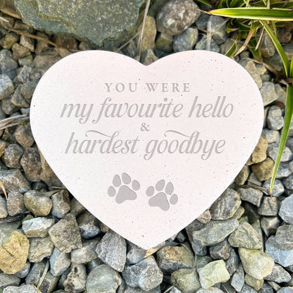 Favourite Hello, Hardest Goodbye Engraved Resin Heart Pet Grave Marker