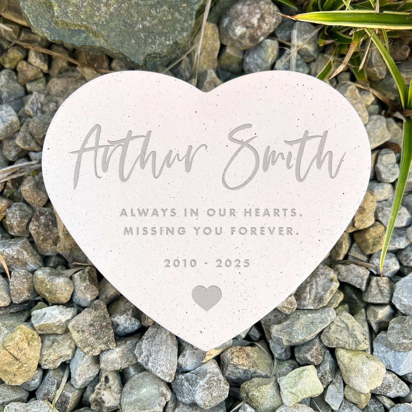 Personalised Modern Script Heart Engraved Resin Heart Grave Marker